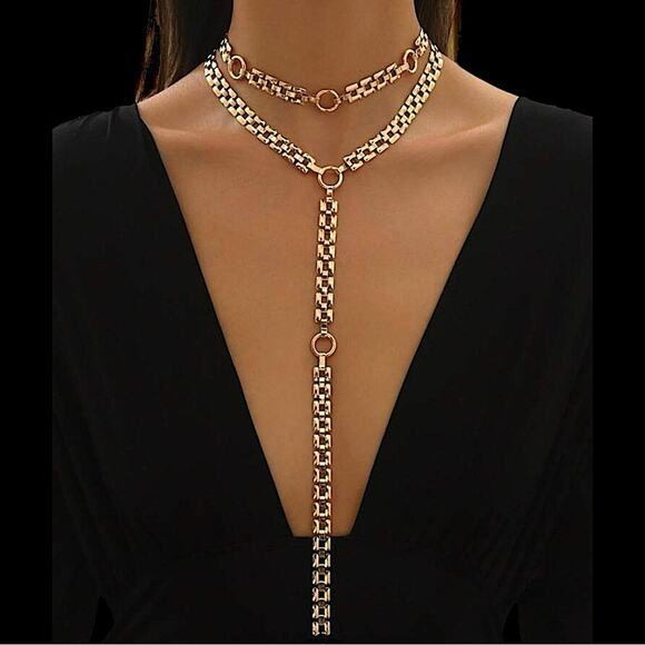 Gold Y Lariat Multilayer Necklace Specialty Chain Link